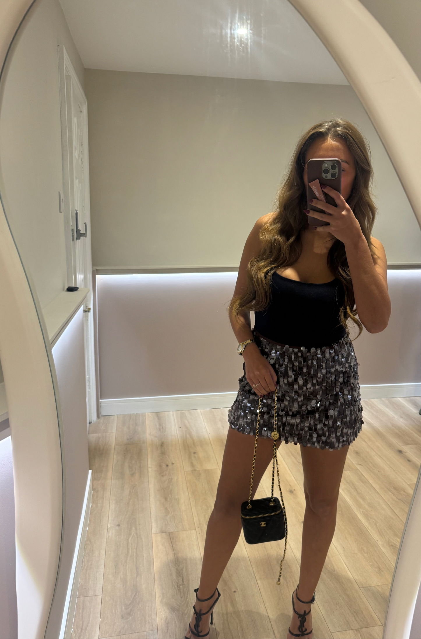 Brown Disc Striped Skirt