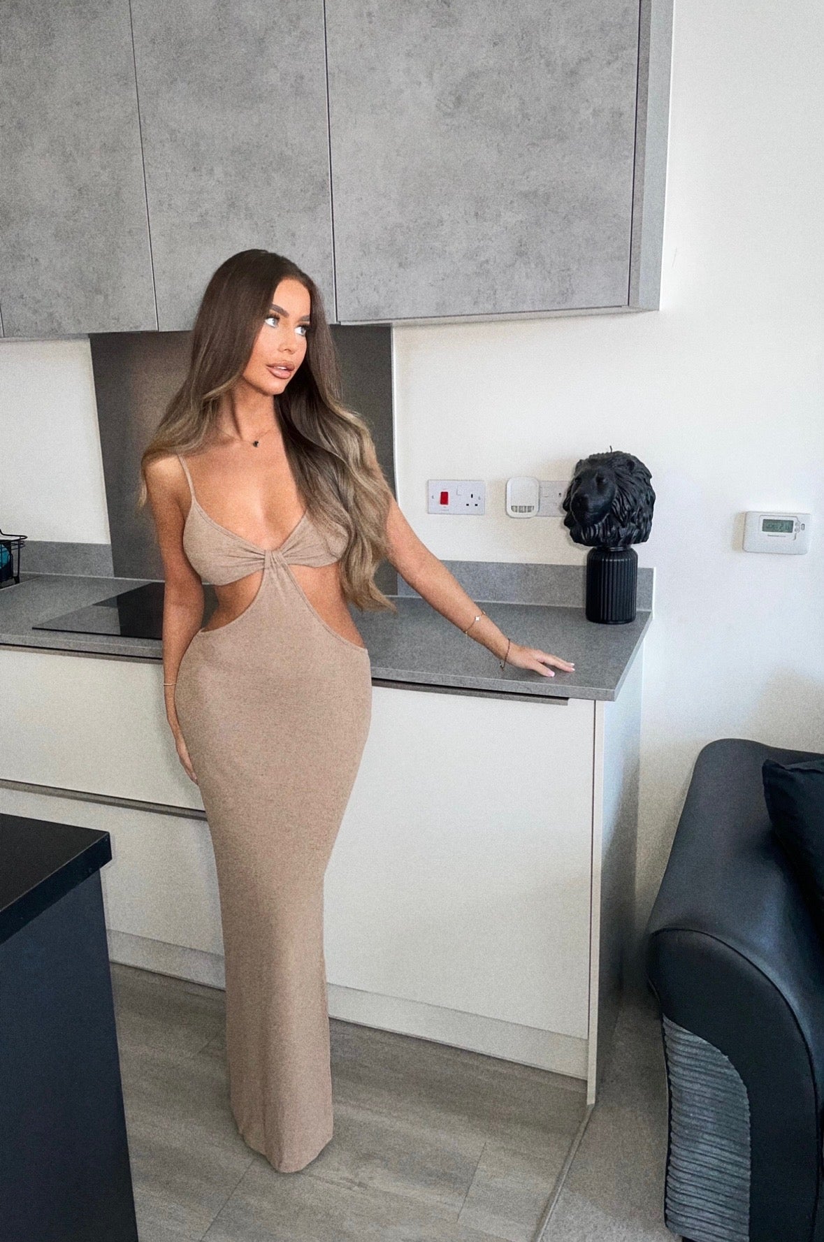 REANNE Khaki Cut Out Dress