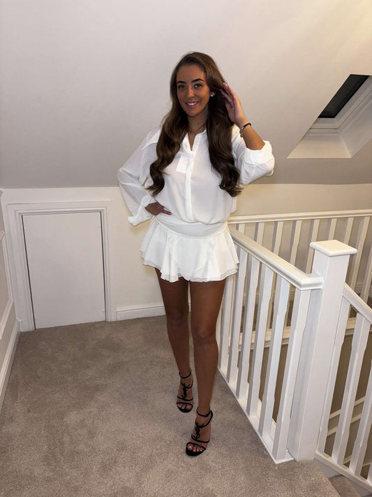 Elle Ruffled Playsuit White