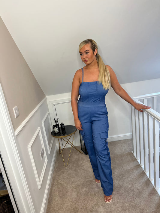 GEORGIA Denim Cargo Jumpsuit